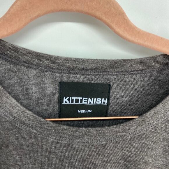 Kittenish Babe Cat Print Graphic Gray Long Sleeve Crop top womens medium - Picture 3 of 7